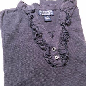 Ralph Lauren Navy Ruffled V Neck Top L